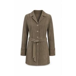 Womens Leather Coat Sz Small Button Down Trench Coat With Belt & Pockets